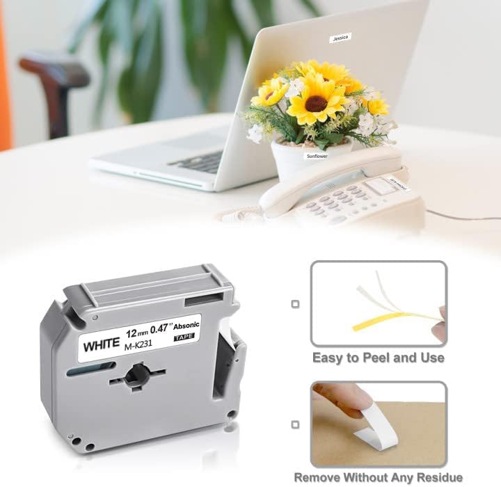 Absonic 5-Pack MK231 Label Tape 12mm 0.47" White Compatible for Brother MK-231 M231 MK231 M-K231 M-K231S Tape M 12mm 0.47" Black on White for P Touch PT65 PTM95 PT80 PT90 PT45 PT85 Label Maker - Image 4